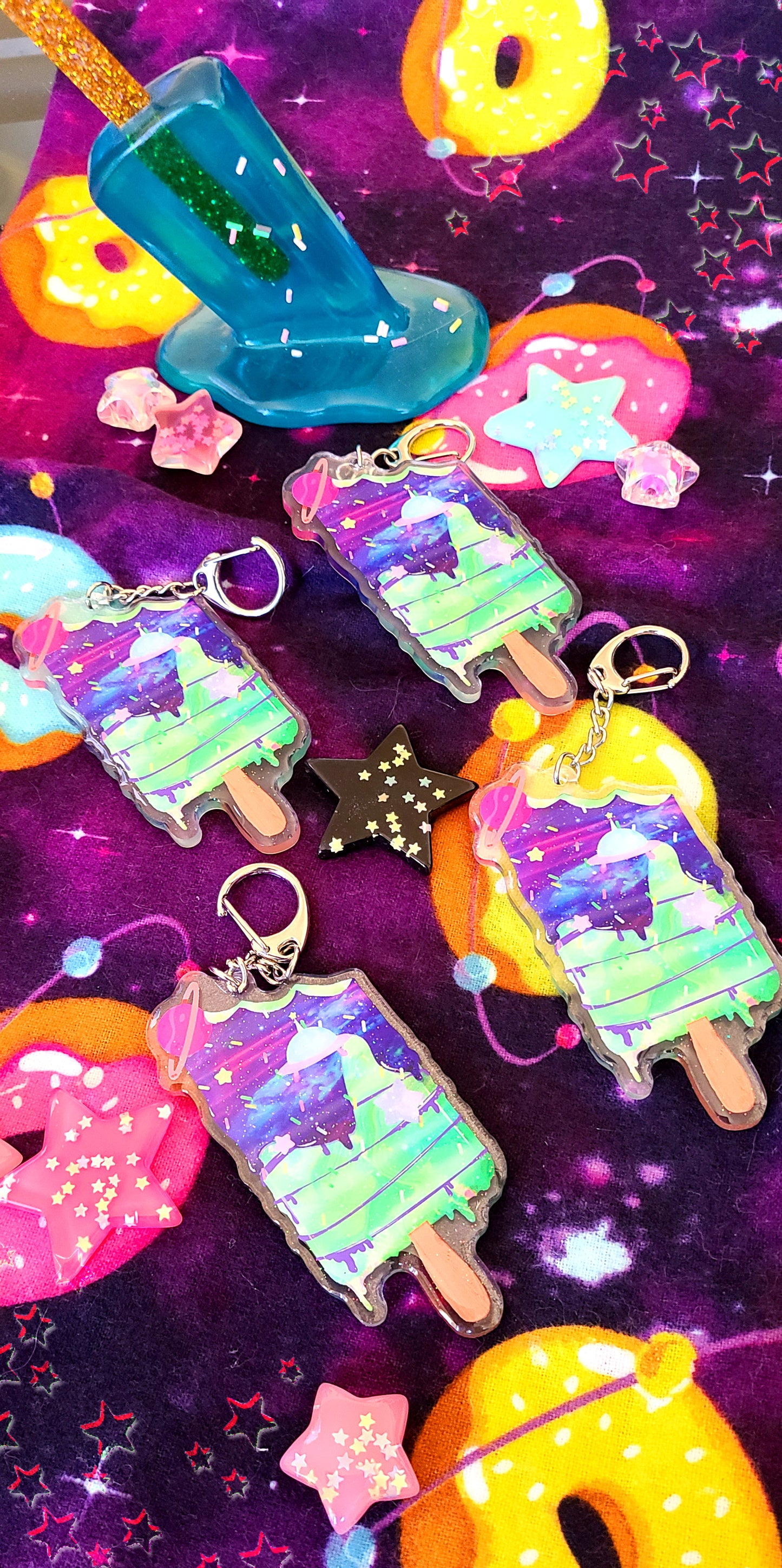 Space Popsicles | Clear Glitter | Keychain