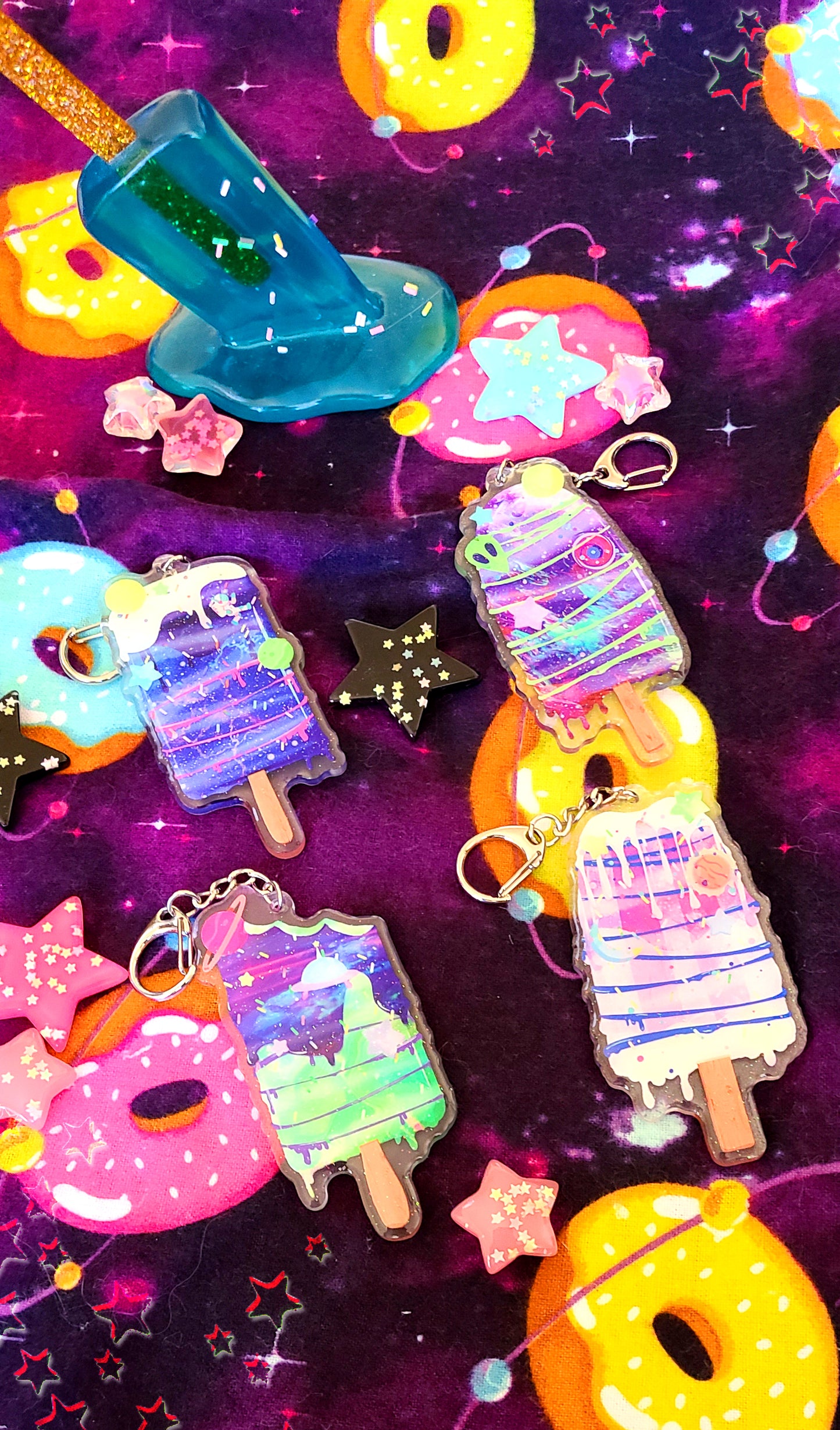 Space Popsicles | Clear Glitter | Keychain