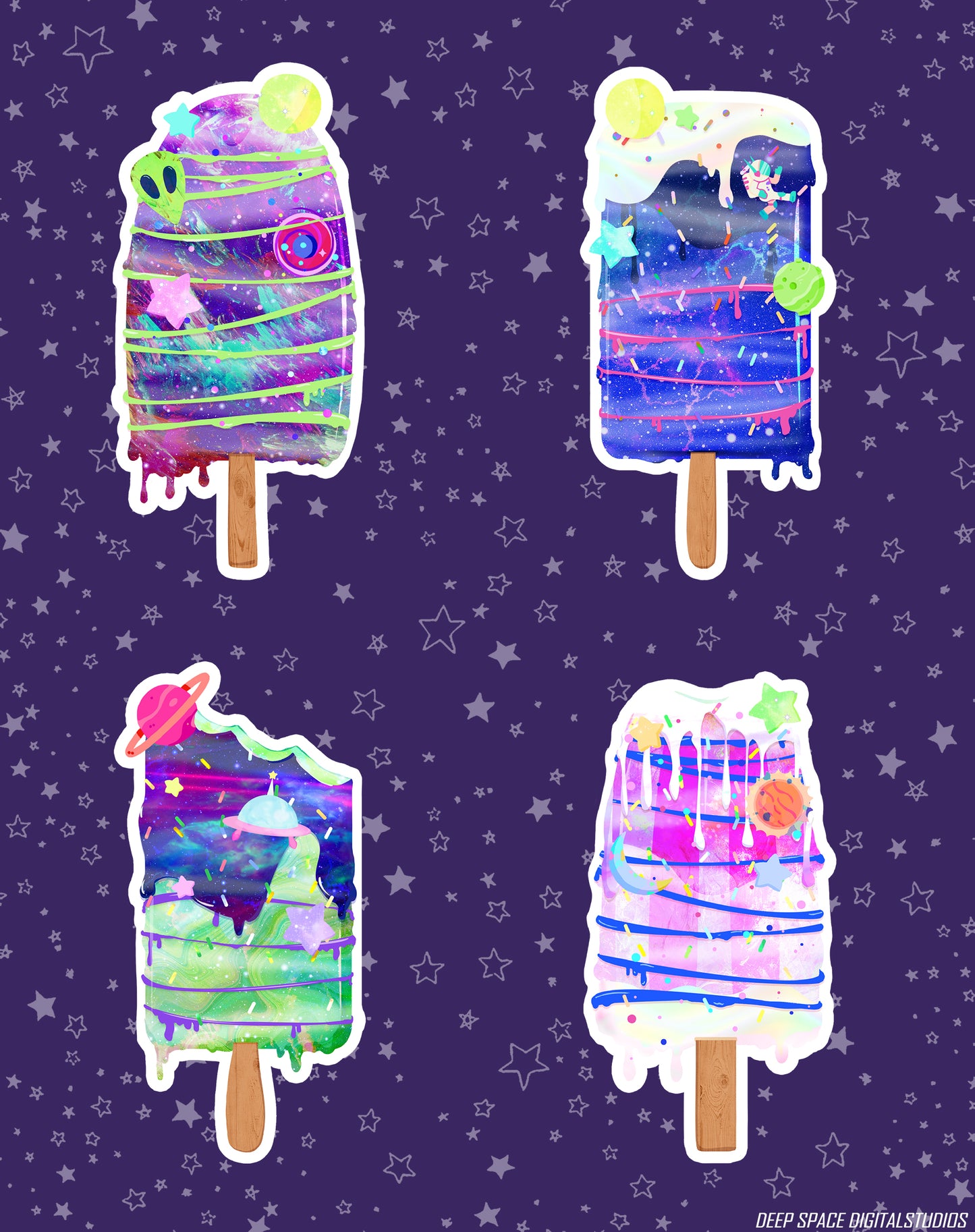 Space Popsicles | Clear Glitter | Keychain