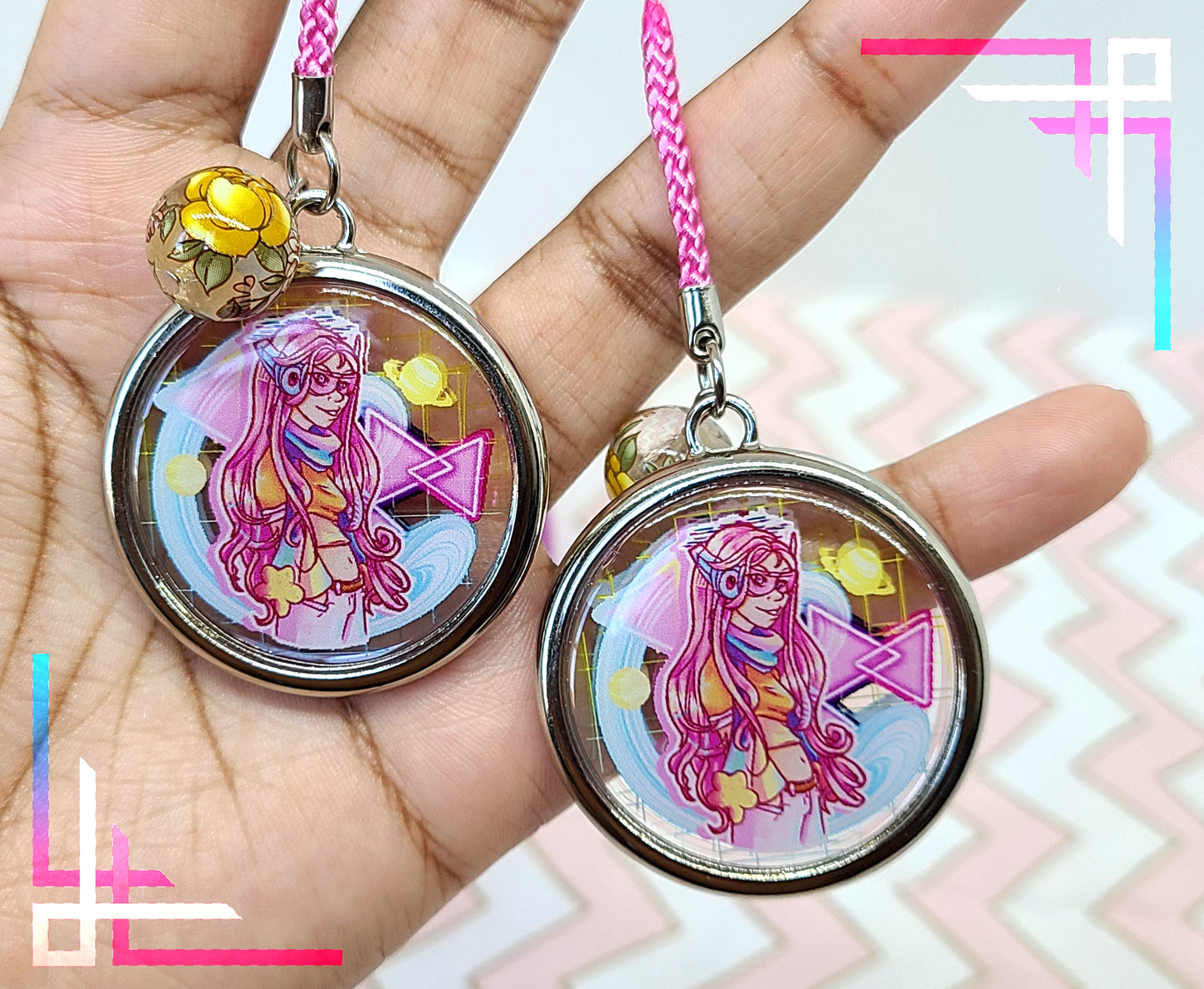 Pastel Retro Girl Charm | Metal Framed Acrylic