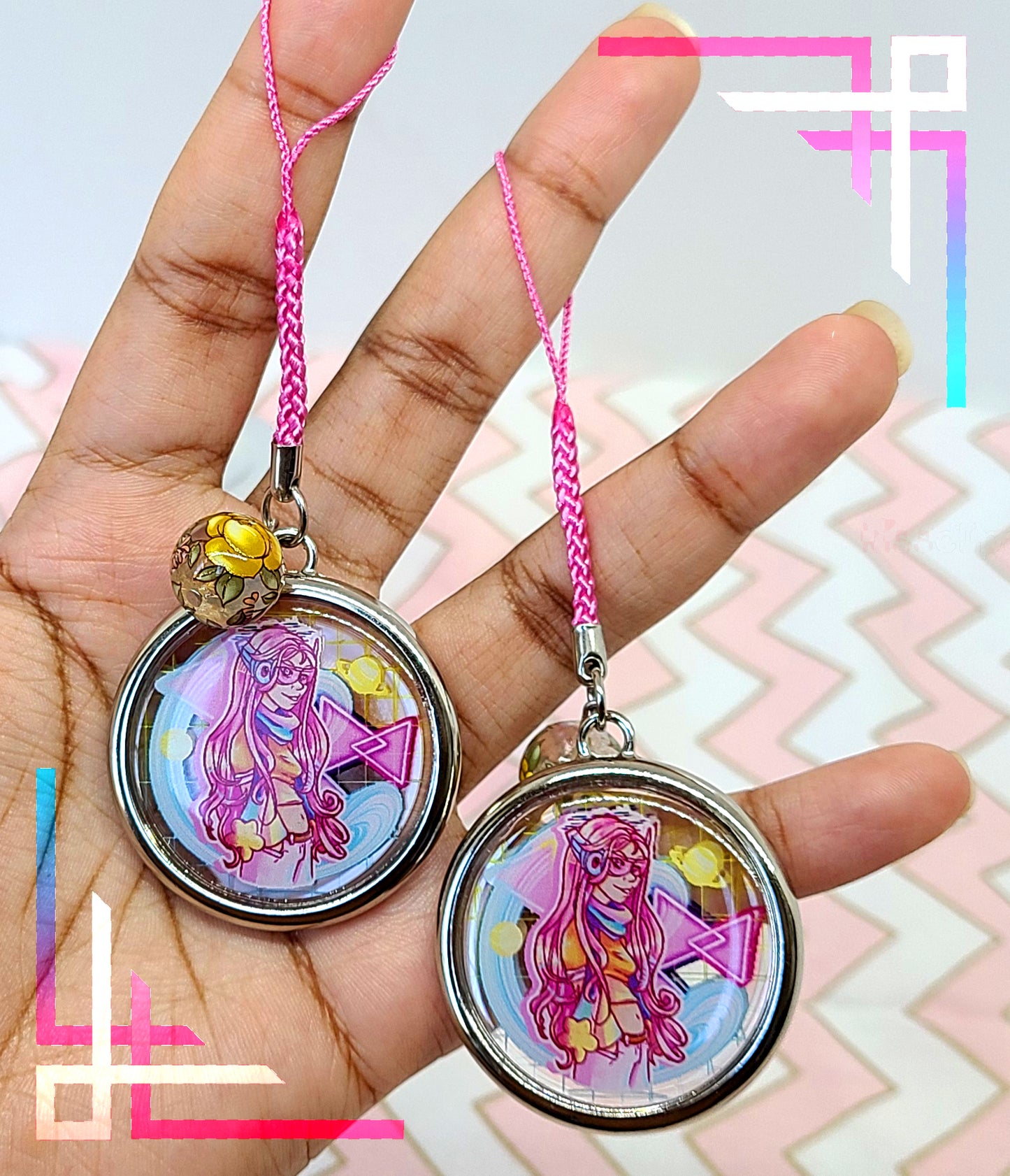 Pastel Retro Girl Charm | Metal Framed Acrylic