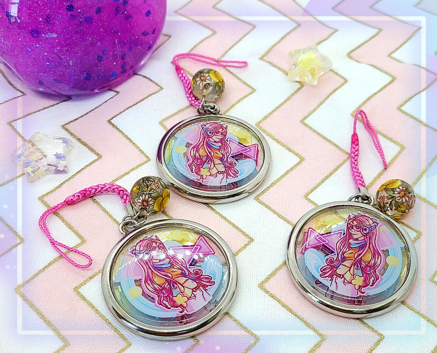 Pastel Retro Girl Charm | Metal Framed Acrylic